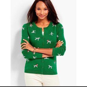 Talbots Green Dalmatian Cardigan Christmas Holiday Seasonal